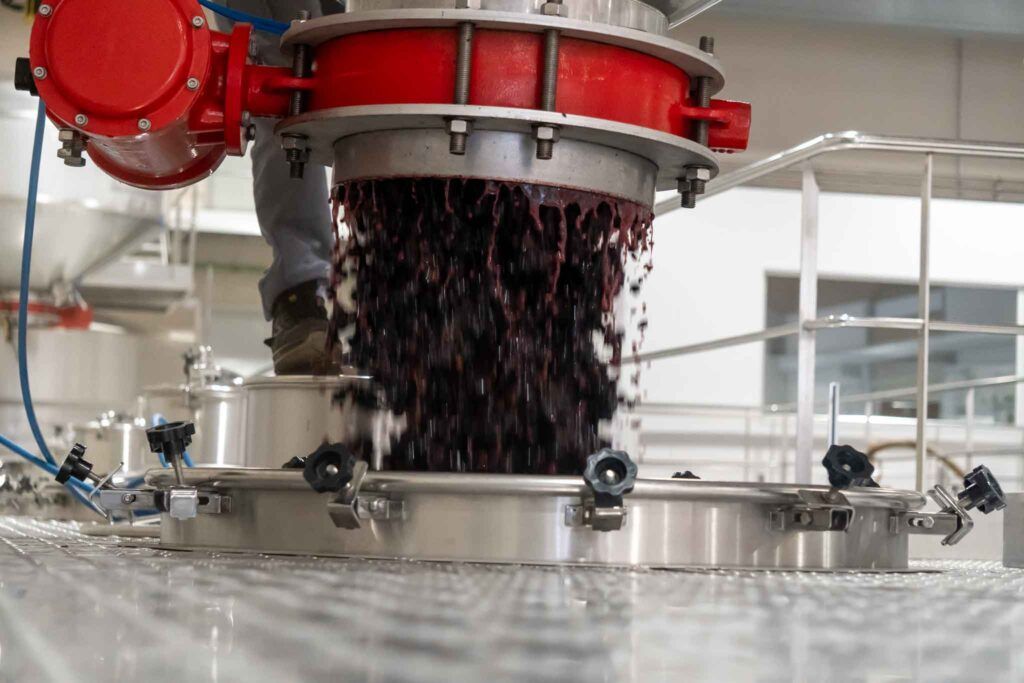OVI vaciando uva en deposito de fermentacion